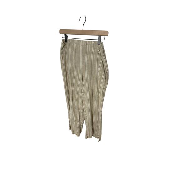 J.Jill Pants - J.Jill Women's Tan White Stripe Coastal Grandma Lagenlook M Linen Wide Leg Pants